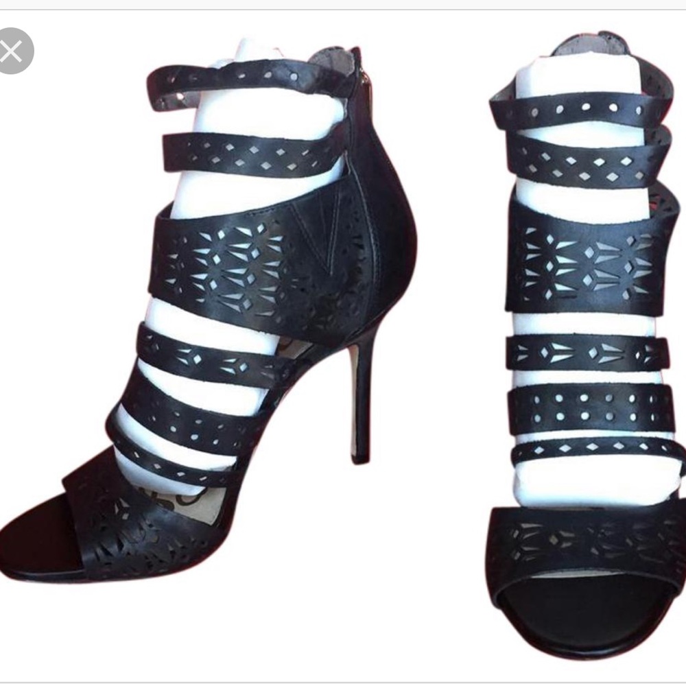 Sam Edelman strapped laser cut black sandals